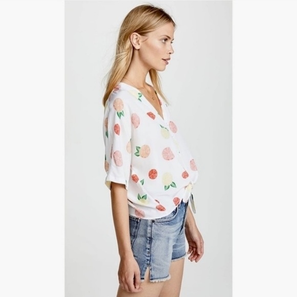 NWT!! RAILS Thea Citrus Print Silk Tie Front Top Blouse Button Down X-Small - Picture 6 of 16